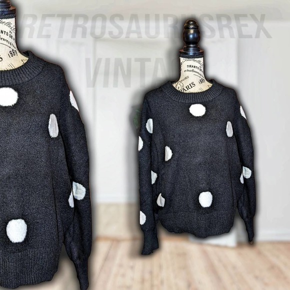 HEART N crush quirky twee black & white polka dot pullover sweater, XL - Picture 1 of 6